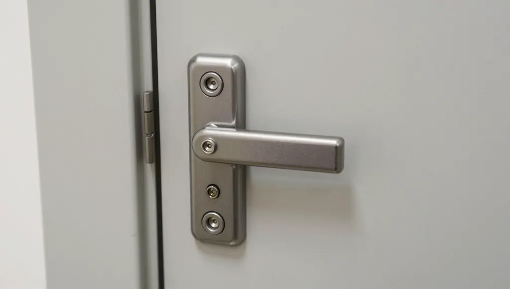 Türklinke mit Langschild an einer weißen Innentür